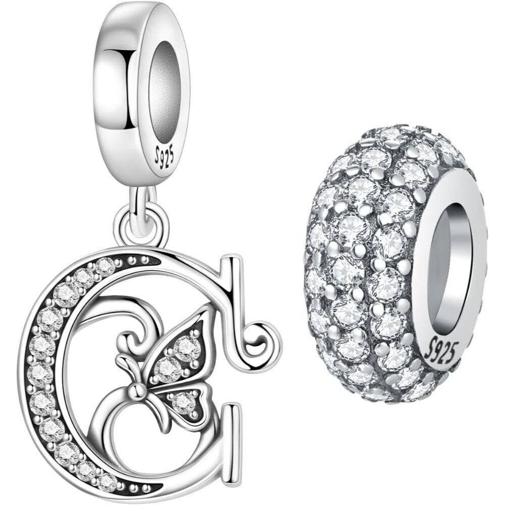 Sterling Silver Butterfly Letter Charms for Bracelets Necklaces Jewelry